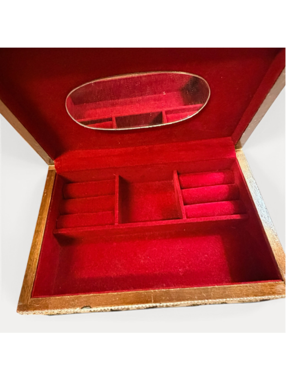 Vintage Floral Tapestry Jewelry Box Red Velvet Interior Mirror Gold Trim - Picture 15 of 16